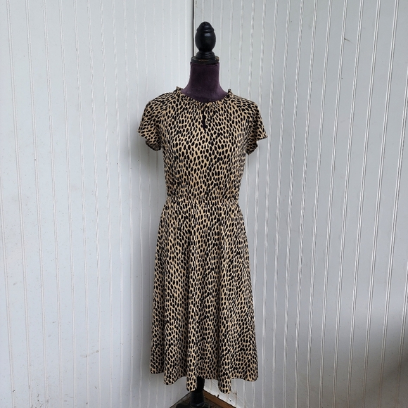 Talbots Women's Short Sleeve Dress Black Beige Pebble Stretch Midi Sz XS - Picture 1 of 15